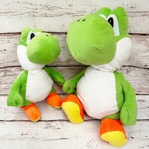 NINTENDO Super Mario Jumbo Yoshi Plush 21" and 16" Large Stuffed Toy Lot Green
